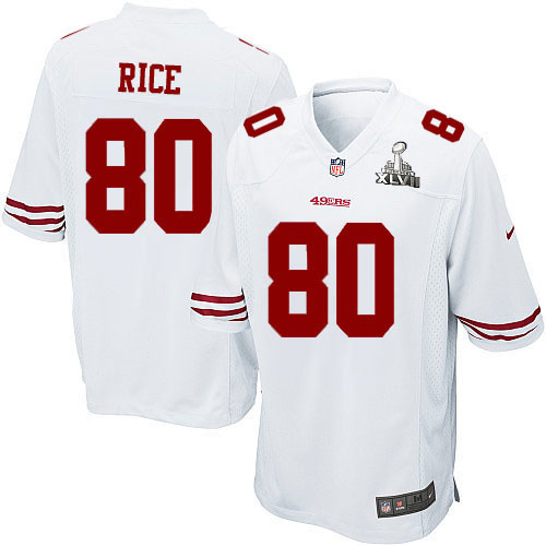 Nike 49ers 80 Jerry Rice White Game 2013 Super Bowl XLVII Jersey