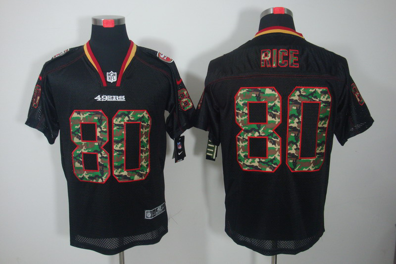Nike 49ers 80 Rice Camo Number Black Elite Jerseys
