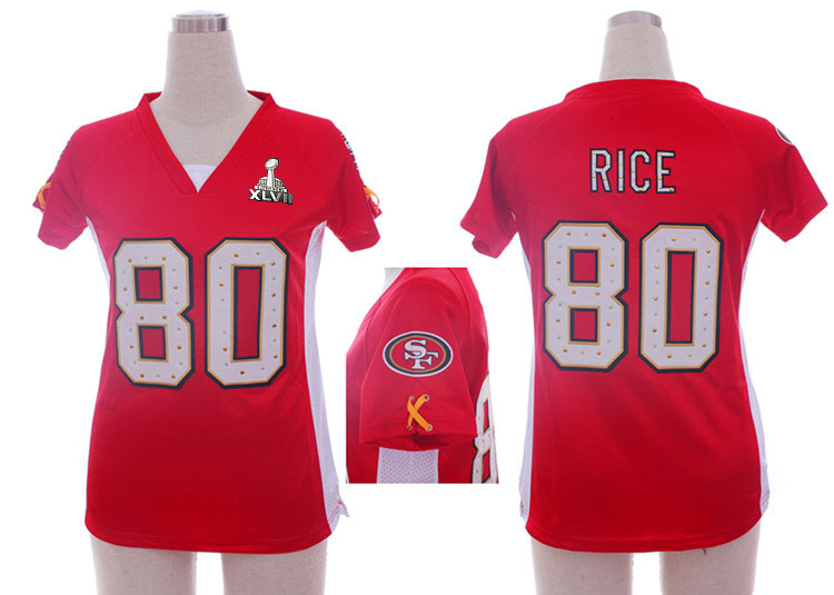 Nike 49ers 80 Rice Red Women Draft Him II Top 2013 Super Bowl XLVII Jersey - Click Image to Close