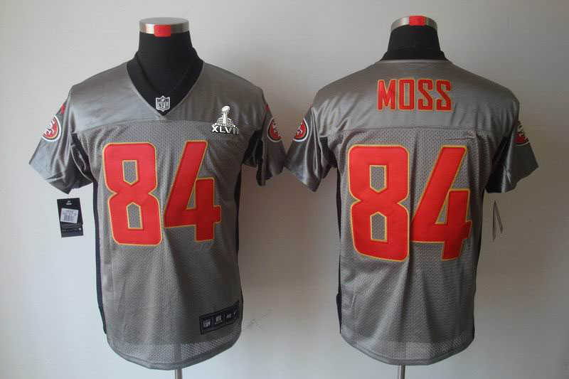 Nike 49ers 84 Moss Grey Shadow Elite 2013 Super Bowl XLVII Jersey