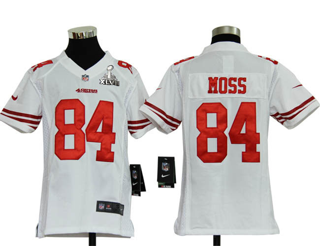 Nike 49ers 84 Moss White Kids Game 2013 Super Bowl XLVII Jersey