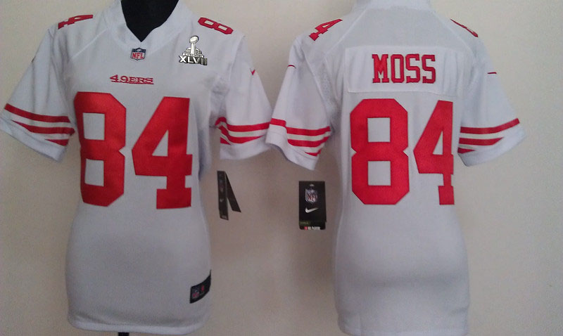 Nike 49ers 84 Moss White Women Game 2013 Super Bowl XLVII Jersey