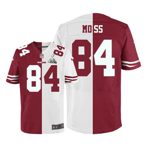 Nike 49ers 84 Randy Moss White&Red Split Elite 2013 Super Bowl XLVII Jersey