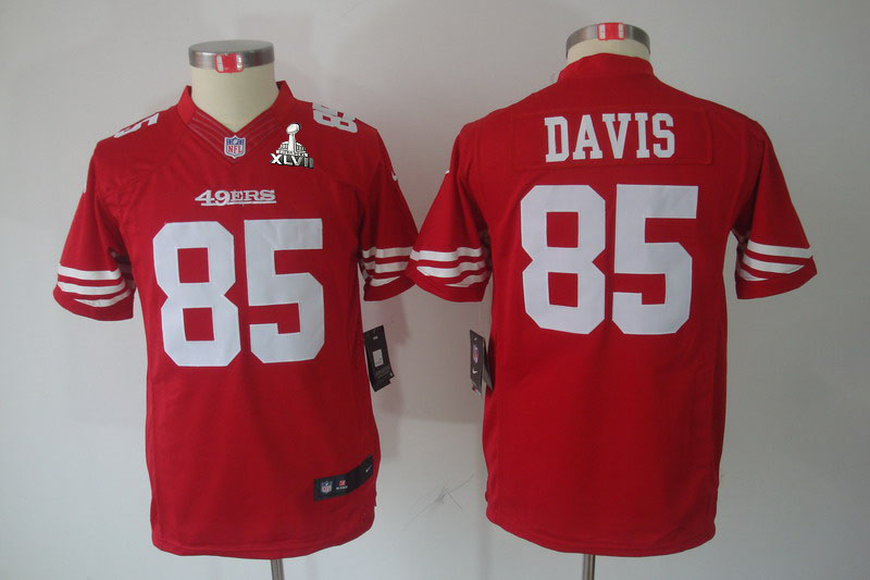 Nike 49ers 85 Davis Red Kids Limited 2013 Super Bowl XLVII Jersey