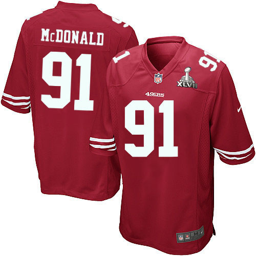Nike 49ers 91 Ray McDonald Red Game 2013 Super Bowl XLVII Jersey - Click Image to Close