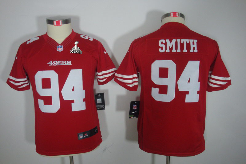 Nike 49ers 94 Smith Red Kids Limited 2013 Super Bowl XLVII Jersey