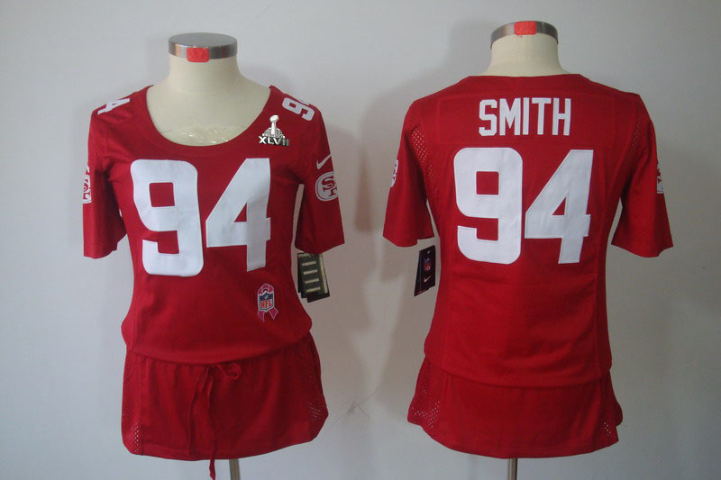 Nike 49ers 94 Smith Red Women Elite 2013 Super Bowl XLVII Skirts
