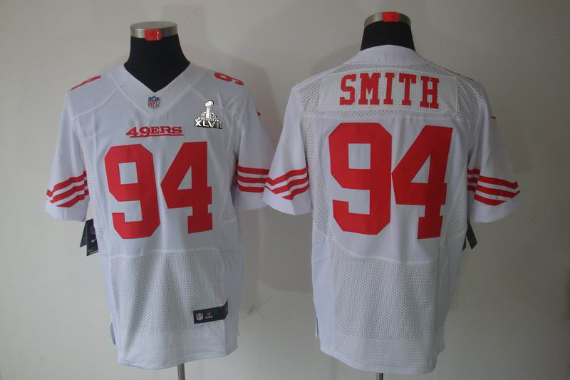 Nike 49ers 94 Smith White Elite 2013 Super Bowl XLVII Jersey