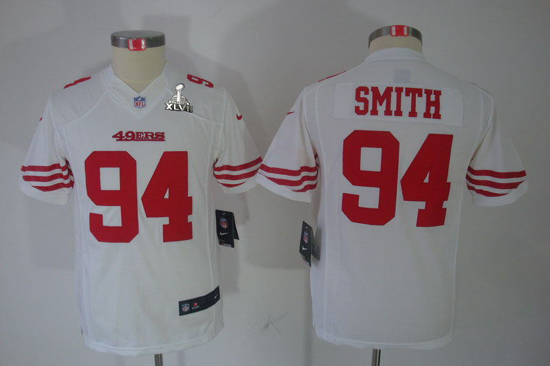 Nike 49ers 94 Smith White Kids Limited 2013 Super Bowl XLVII Jersey