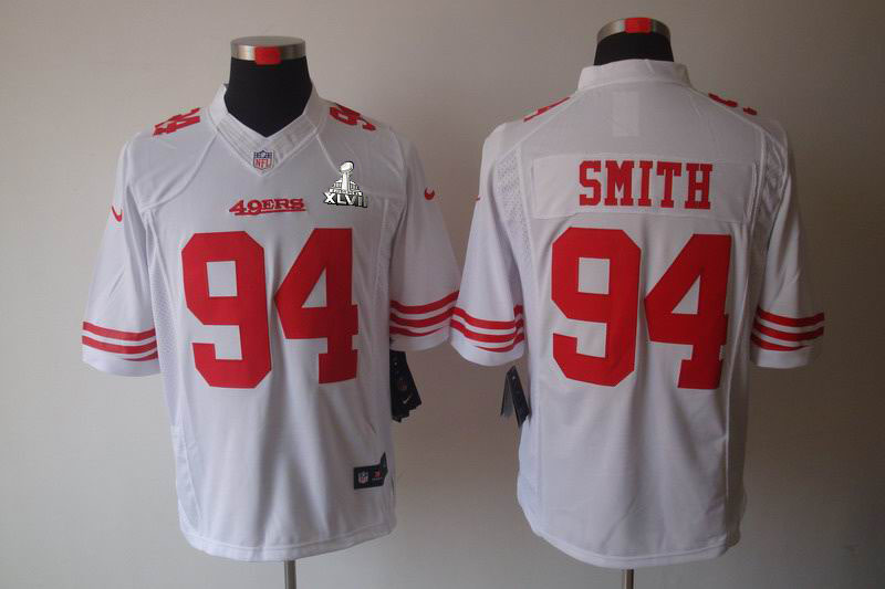 Nike 49ers 94 Smith White Limited 2013 Super Bowl XLVII Jersey