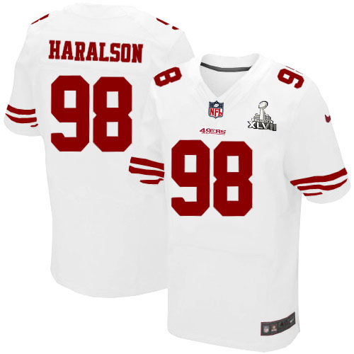 Nike 49ers 98 Parys Haralson White Elite 2013 Super Bowl XLVII Jersey