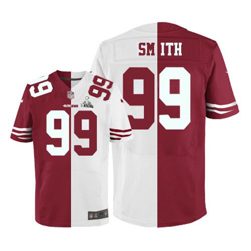 Nike 49ers 99 Aldon Smith White&Red Split Elite 2013 Super Bowl XLVII Jersey - Click Image to Close