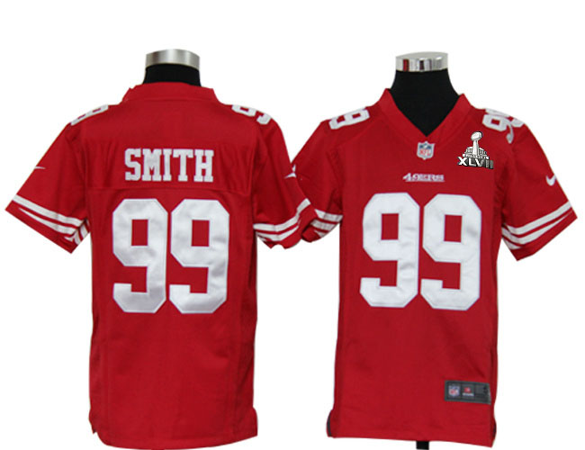 Nike 49ers 99 Smith Red Kids Game 2013 Super Bowl XLVII Jersey