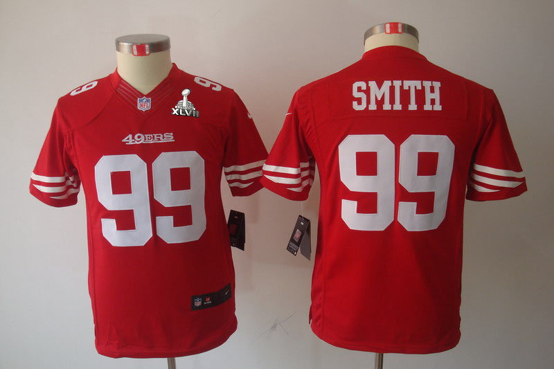 Nike 49ers 99 Smith Red Kids Limited 2013 Super Bowl XLVII Jersey
