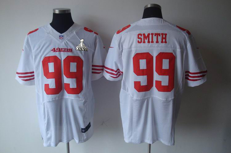 Nike 49ers 99 Smith White Elite 2013 Super Bowl XLVII Jersey