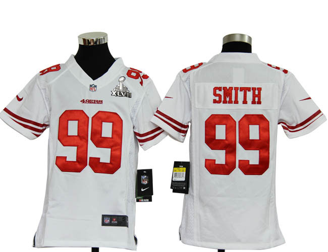 Nike 49ers 99 Smith White Kids Game 2013 Super Bowl XLVII Jersey