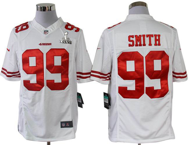 Nike 49ers 99 Smith White Limited 2013 Super Bowl XLVII Jersey