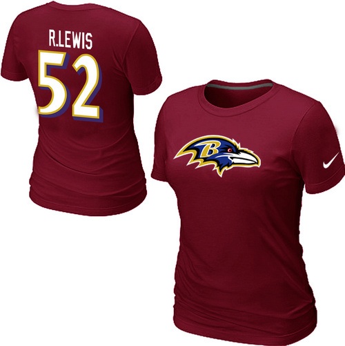 Nike Baltimore Ravens 52 R.LEWIS Name & Number Women's T-Shirt Red