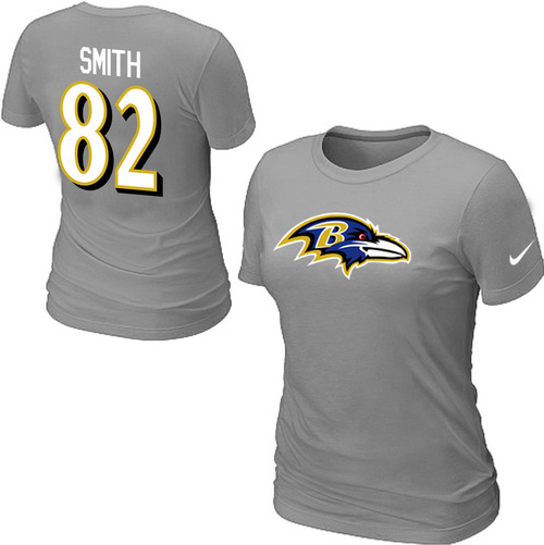 Nike Baltimore Ravens 82 Smith Name & Number Women's T-Shirt L.Grey