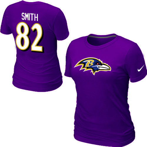 Nike Baltimore Ravens 82 Smith Name & Number Women's T-Shirt Purple