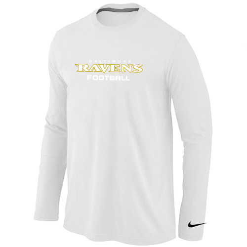 Nike Baltimore Ravens Authentic font Long Sleeve T-Shirt White - Click Image to Close