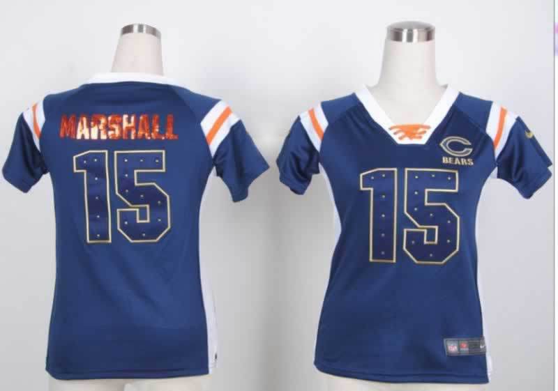 Nike Bears 15 Marshall Blue Women's Handwork Sequin lettering Fashion Jerseys Nike Bears 15 Marshall Blue Women's Handwork Sequin lettering Fashion Jerseys