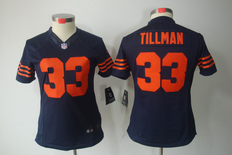 Nike Bears 33 Tillman Blue Orange number Women Limited Jerseys