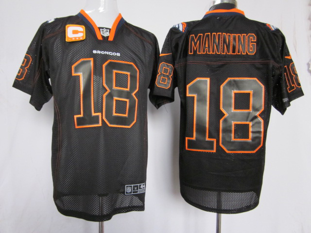 Nike Broncos 18 Manning Black Elite C Patch Jerseys