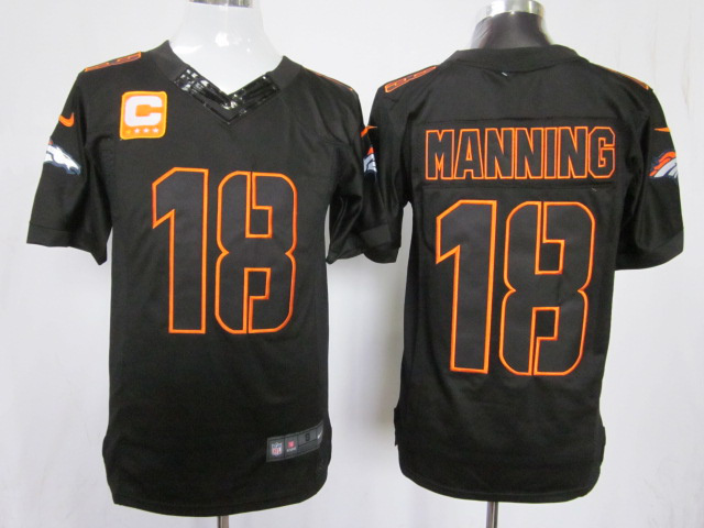 Nike Broncos 18 Manning Black Impact Limited C Patch Jerseys