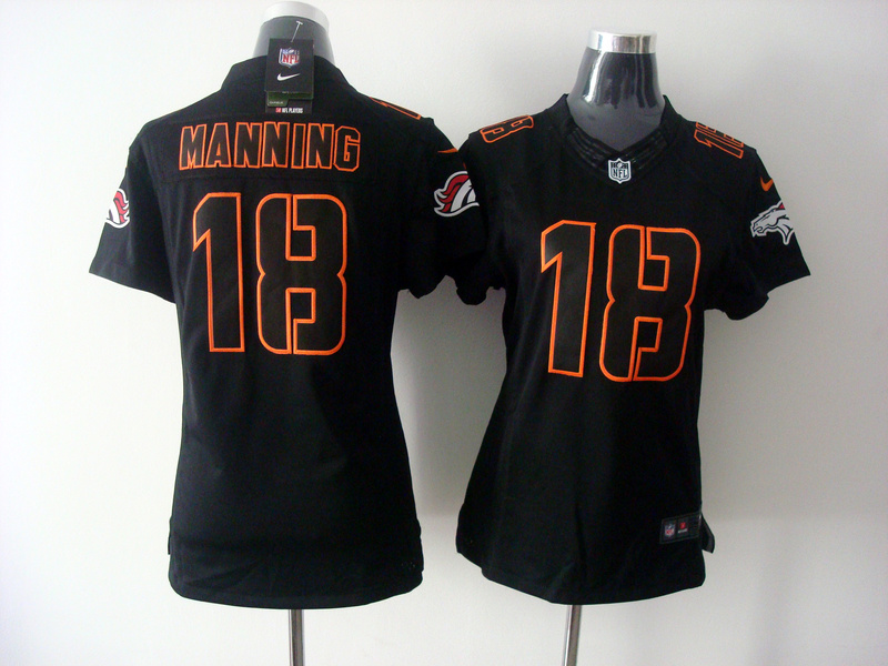 Nike Broncos 18 Manning Black Impact Women Limited Jerseys
