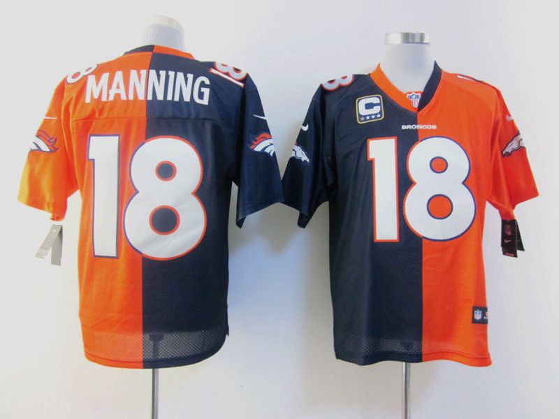 Nike Broncos 18 Manning Blue&Orange Split Elite Jerseys