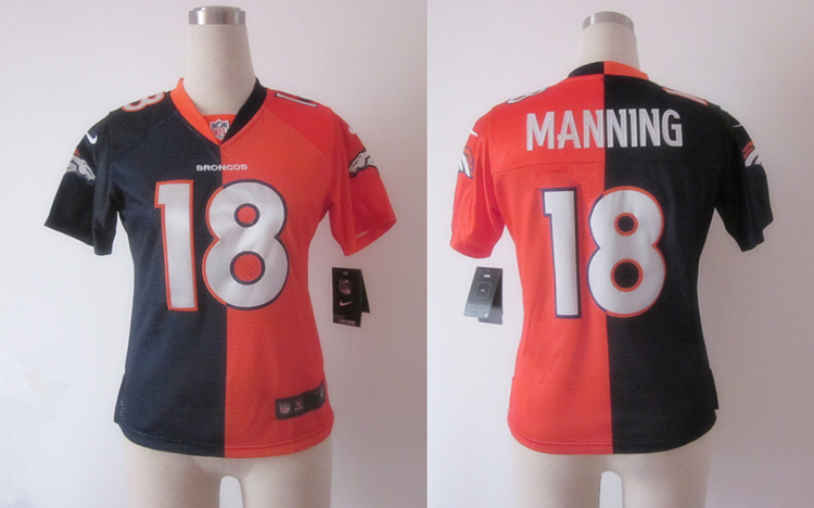 Nike Broncos 18 Manning Blue&Orange Women Split Elite Jerseys