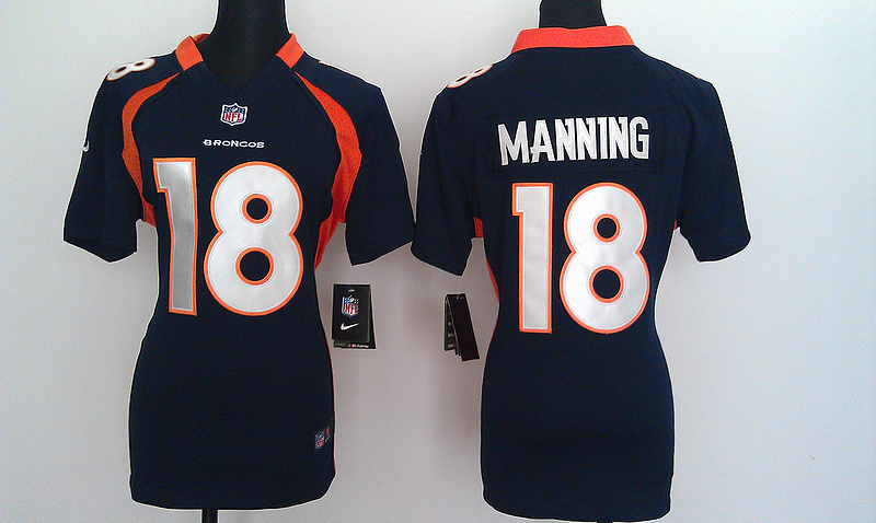 Nike Broncos 18 Manning Blue Game Women Jerseys