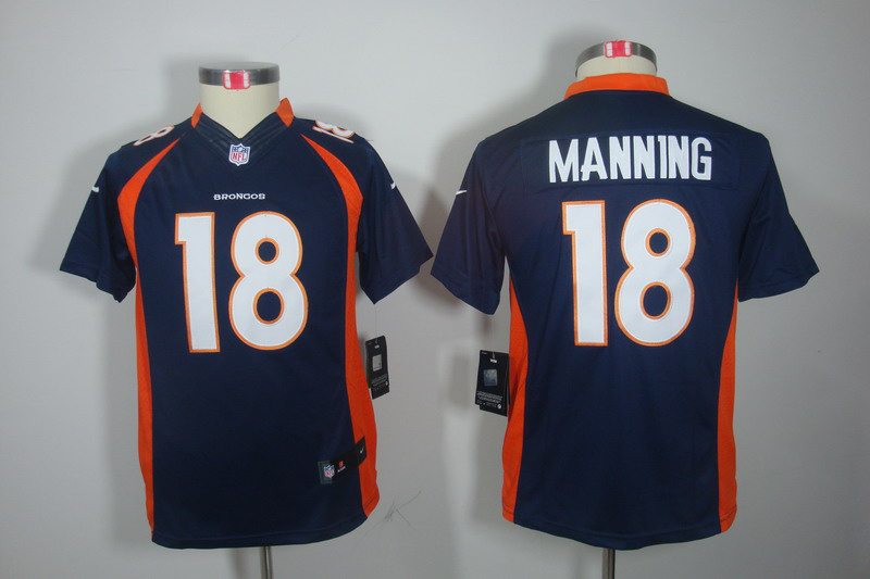 Nike Broncos 18 Manning Blue Kids Limited Jerseys