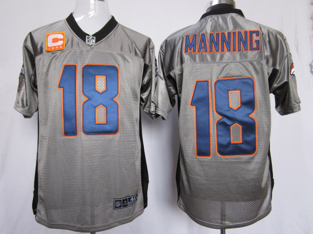 Nike Broncos 18 Manning Grey Elite C Patch Jerseys