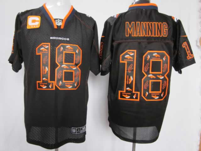 Nike Broncos 18 Manning Lights Out Black Elite C Patch Jerseys