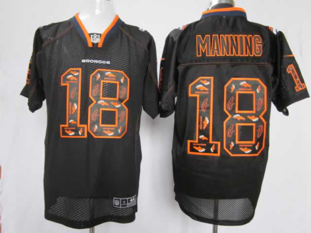 Nike Broncos 18 Manning Lights Out Black Elite Jerseys
