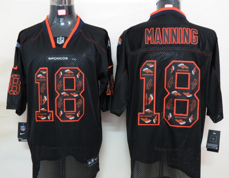 Nike Broncos 18 Manning Lights Out Black Elite Jerseys