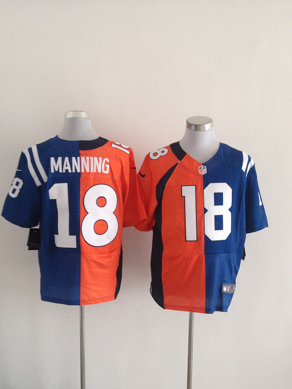 Nike Broncos 18 Manning Orange&Blue Split Elite Jerseys