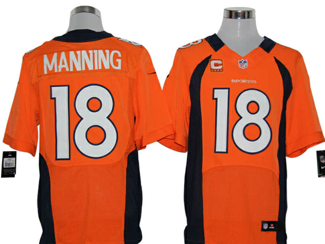 Nike Broncos 18 Manning Orange Elite C Patch Jerseys
