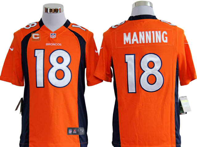 Nike Broncos 18 Manning Orange Game C Patch Jerseys