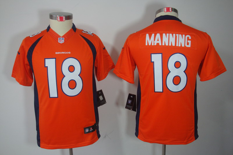 Nike Broncos 18 Manning Orange Kids Limited Jerseys