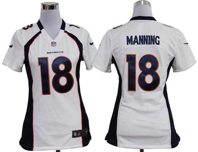 Nike Broncos 18 Manning White Game Women Jerseys