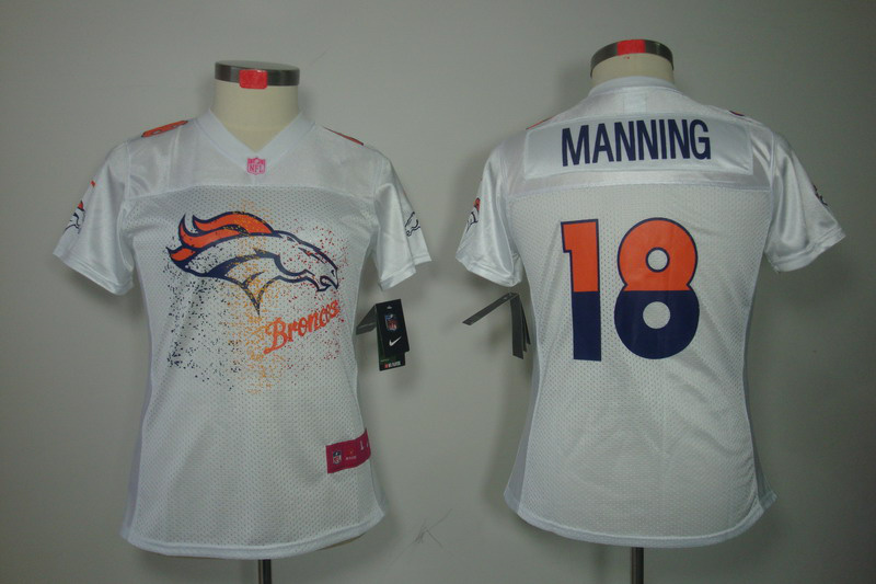 Nike Broncos 18 Manning White White Fem Fan Women Elite Jerseys
