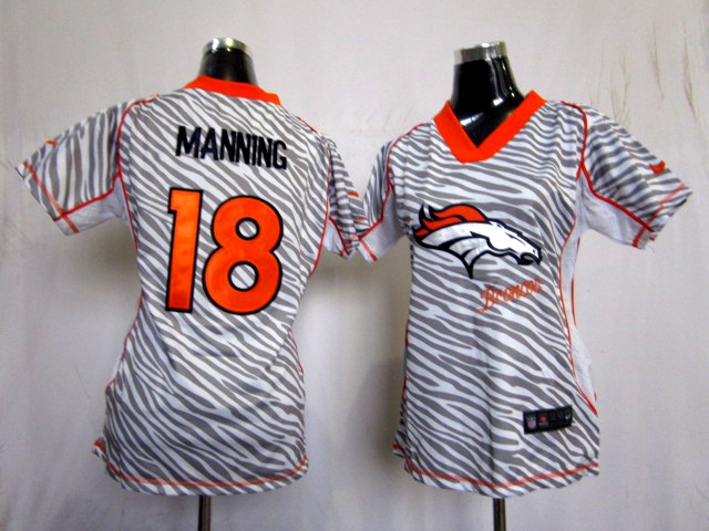 Nike Broncos 18 Manning Women Zebra Jerseys
