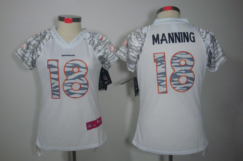 Nike Broncos 18 Manning Zebra Women Field Flirt Fashion Jersey