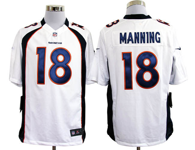 Nike Broncos 18 Manning white Game Jerseys