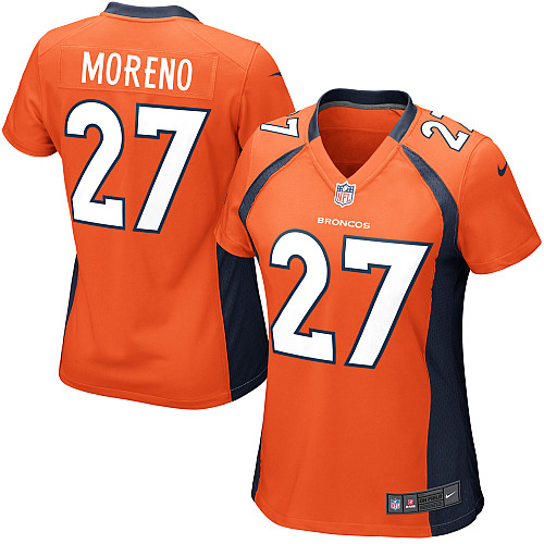 Nike Broncos 27 Moreno Orange Game Women Jerseys