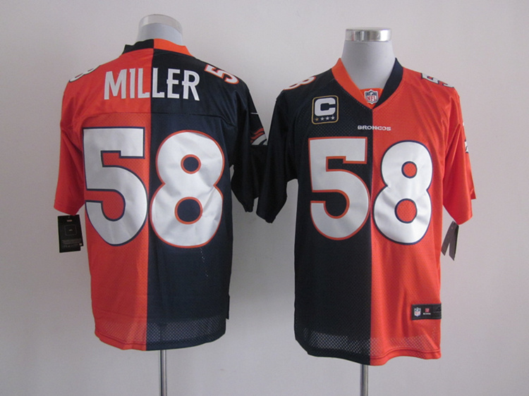 Nike Broncos 58 Miller Blue&Red Split Elite C Patch Jerseys