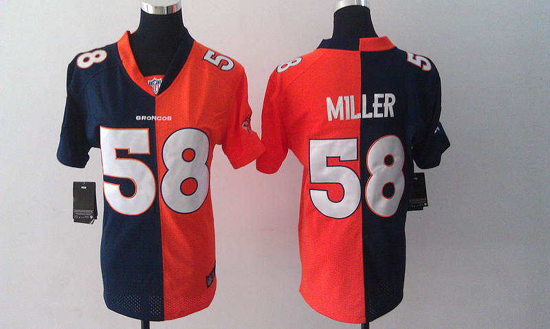 Nike Broncos 58 Miller Orange&Blue Women Split Jerseys